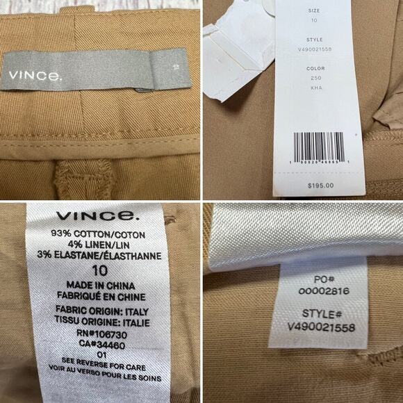 NWT Vince Coin Pocket Chino SIZE 10 Khaki Straight Leg Cropped Pants NEW - Picture 3 of 10